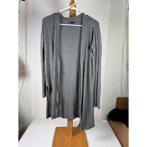 Aeropostale Womens Ribbed Longline Open Front Cardigan Sweater Grey Small